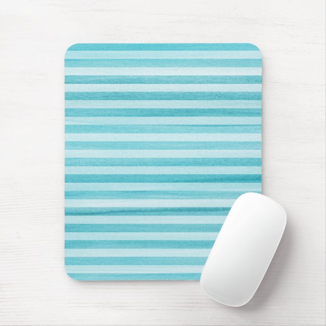 Aqua Blue Soft Streifen Wasserfarbmuster Mousepad (Mit Mouse)