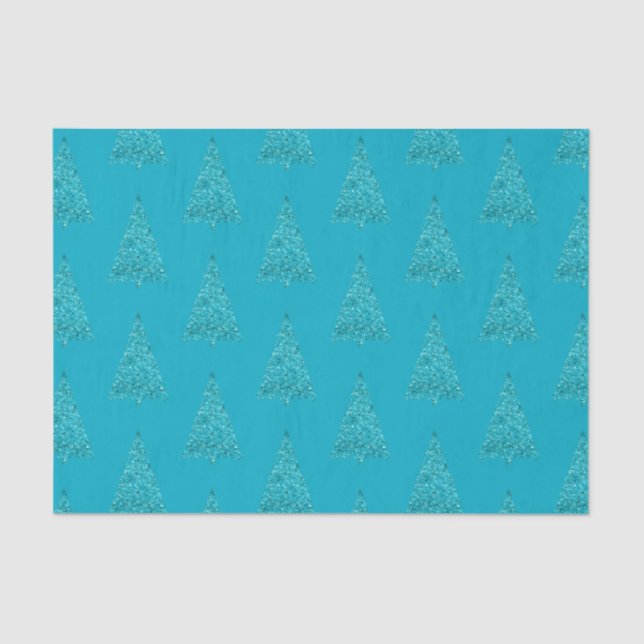 Aqua Blue Sparkle Christmas Tree Seidenpapier (Vorderseite)