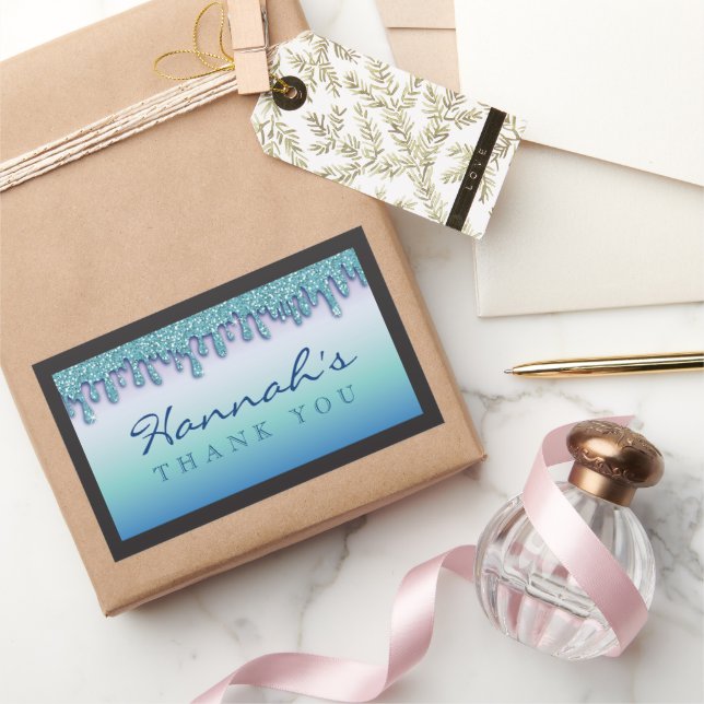 Aqua Blue Sparkle Drippy Tropfen Baby Shocker Rechteckiger Aufkleber (Schenken)