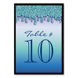 Aqua Blue Sparkle Drippy Tropfen Tischnummer