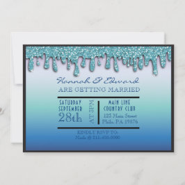 Aqua Blue Sparkle Drippy Tropfen Wedding Party Einladung