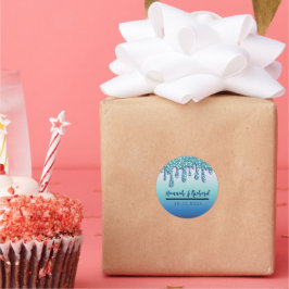 Aqua Blue Sparkle Glitzer Tropfen Wedding Gift Runder Aufkleber