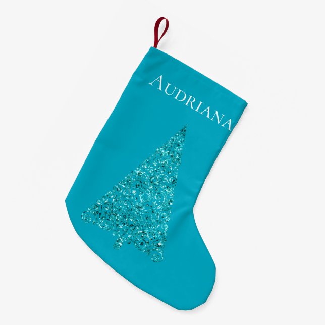 Aqua Blue Sparkle Kleiner Weihnachtsstrumpf (Vorderansicht (hängend))