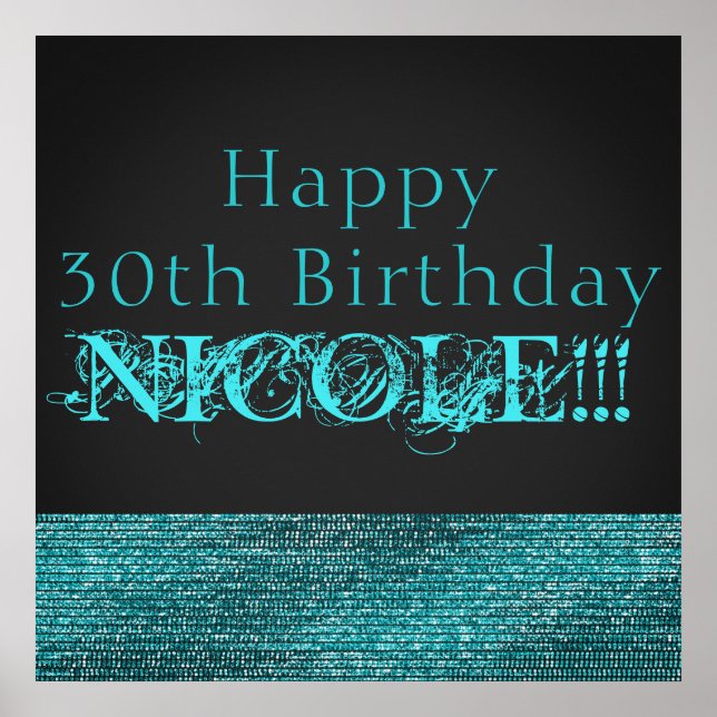 Aqua Blue Sparkle Modern Glam Sequins Party Banner Poster (Vorne)