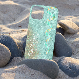 Aqua Blue Sparkle Ribbon Glam Case-Mate iPhone Hülle