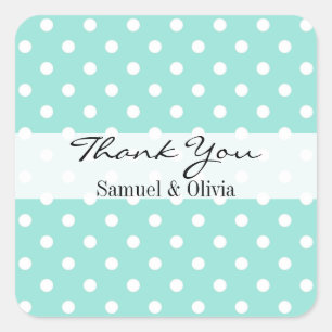Aqua Blue Square Custom Polka Dotted Danke Quadratischer Aufkleber
