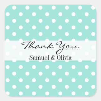Aqua Blue Square Custom Polka Dotted Danke Quadratischer Aufkleber