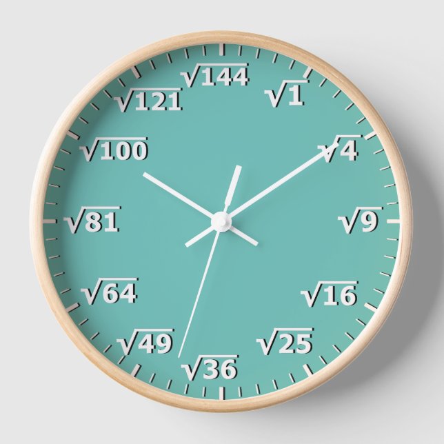 Aqua Blue Square Root Clock Mathematik Mathe Clock Uhr (Vorderseite)