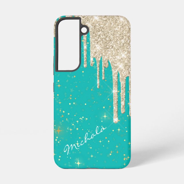 Aqua Blue Star Sparkle Silver Glitzer Tropfen Samsung Galaxy Hülle (Rückseite)