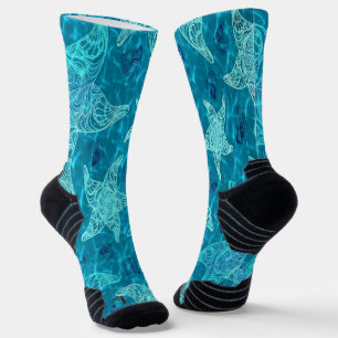 Aqua Blue Starfish Pattern Socken