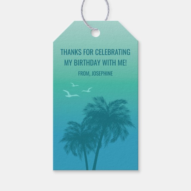 Aqua Blue Summer Sky Palm Trees Birthday Thank You Geschenkanhänger (Vorderseite)
