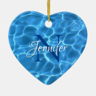 Aqua Blue Swimming Pool Foto Monogram Keramik Ornament