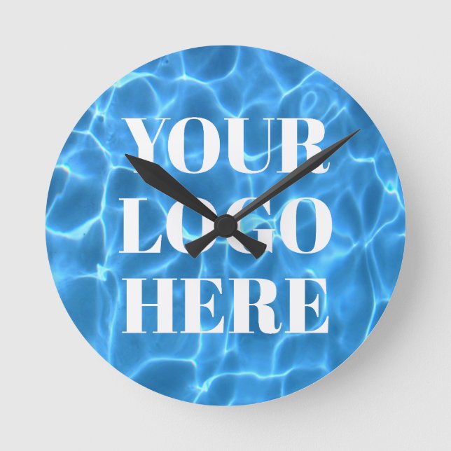 Aqua Blue Swimming Pool Photo for Your Logo Runde Wanduhr (Vorderseite)