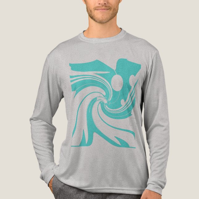Aqua Blue Swirn Blume Bird Moderne Kunst, Dichtung Tri-Blend Shirt (Vorderseite)