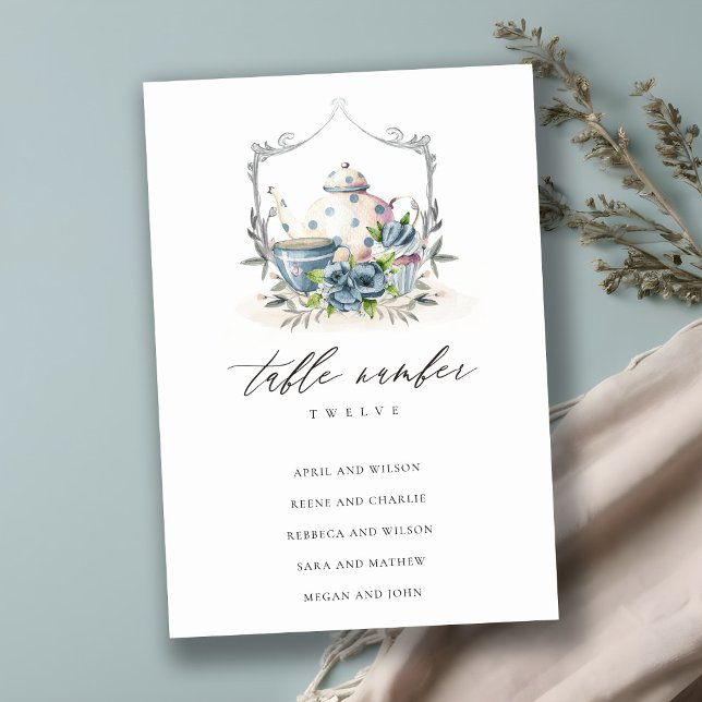 Aqua Blue Teapot Cup Wappen Hochzeit Tischnummer (Von Creator hochgeladen)