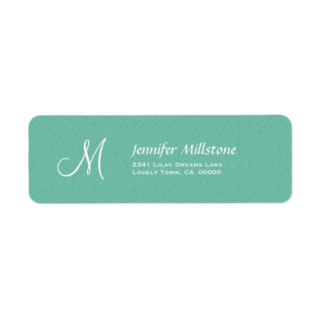 AQUA BLUE Textured Wedding Monogram Address Label (Vorne)