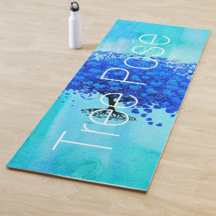Aqua Blue Tree Pose Watercolor Abstrakt Yogamatte