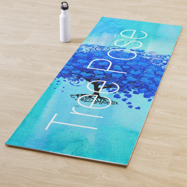 Aqua Blue Tree Pose Watercolor Abstrakt Yogamatte (Beispiel)