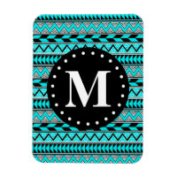 Aqua Blue Tribal Zickzack Muster Monogram