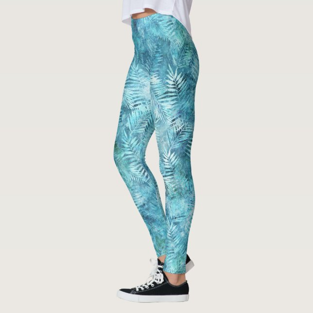 Aqua Blue Tropical Blätter Leggings (Links)