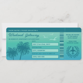 Aqua Blue Tropical Imitats Boarding Pass Einladung