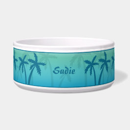 Aqua Blue Tropical Palmen und Individuelle Name Napf