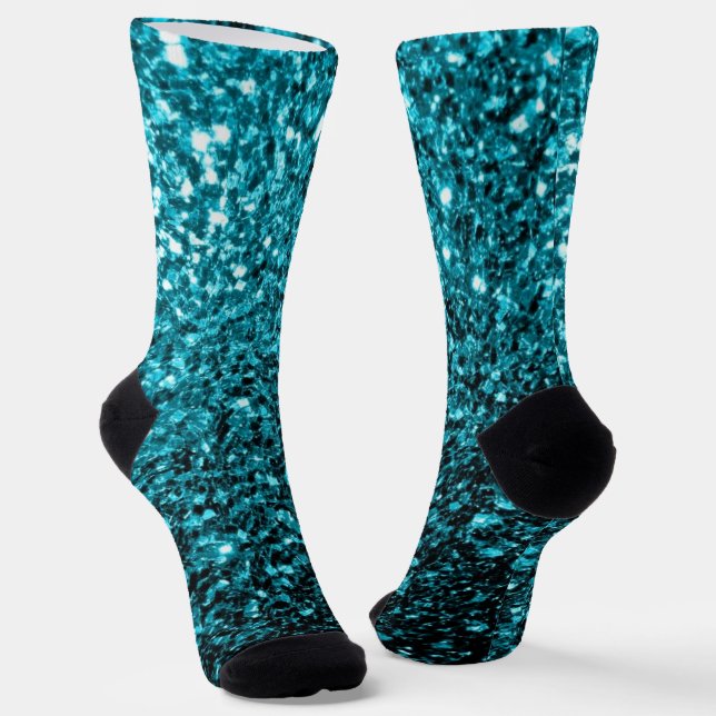 Aqua Blue Türkise Imitate Glitzer Glitzern Socken (Gewinkelt)
