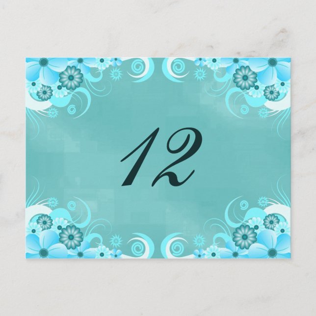 Aqua Blue Turquoise Tischnummer Cards (Vorderseite)
