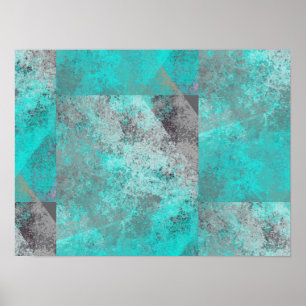 Aqua Blue Turquoise und Gray Modern gestört Poster