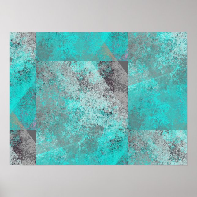 Aqua Blue Turquoise und Gray Modern gestört Poster (Vorne)