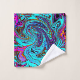 Aqua Blue und Black Groovy Abstraktes Retro Kunst, Badhandtuch Set