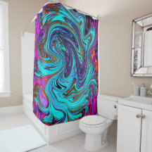 Aqua Blue und Black Groovy Abstraktes Retro Kunst,