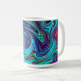 Aqua Blue und Black Groovy Abstraktes Retro Kunst, Kaffeetasse