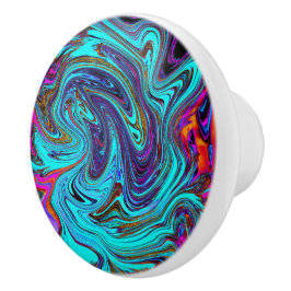 Aqua Blue und Black Groovy Abstraktes Retro Kunst, Keramikknauf