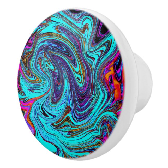 Aqua Blue und Black Groovy Abstraktes Retro Kunst, Keramikknauf (Rechts)