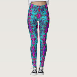 Aqua Blue und Black Groovy Abstraktes Retro Kunst, Leggings