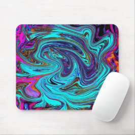 Aqua Blue und Black Groovy Abstraktes Retro Kunst, Mousepad