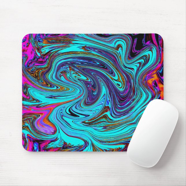 Aqua Blue und Black Groovy Abstraktes Retro Kunst, Mousepad (Mit Mouse)