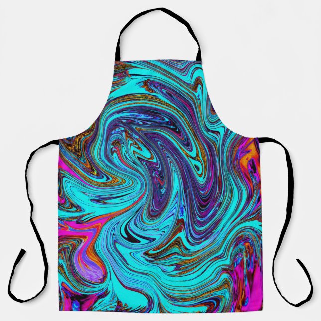 Aqua Blue und Black Groovy Abstraktes Retro Kunst, Schürze (Vorderseite)