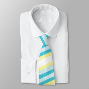 Aqua Blue und Gelb Diagonal Striped Men Krawatte