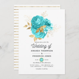 Aqua Blue und Gold Floral Wedding Einladung