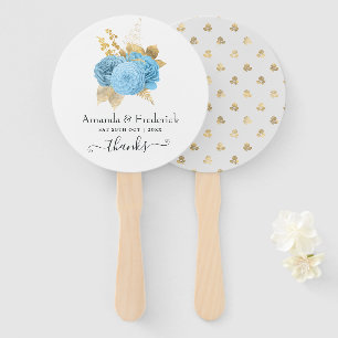 Aqua Blue und Gold Floral Wedding Hand Fan Fächer