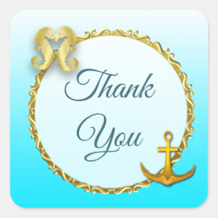 Aqua Blue und Gold Nautical Danke Stickers