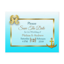 Aqua Blue und Gold Save the Date Postkarten