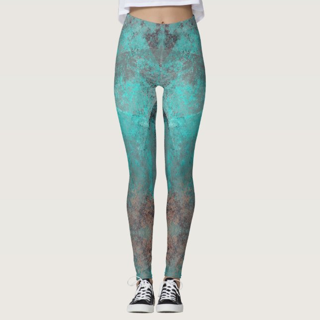 Aqua Blue und Gray Paint Splash gestört Leggings (Vorderseite)