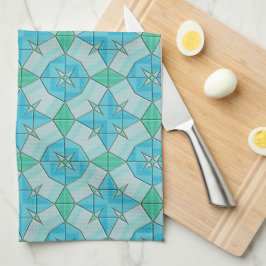 Aqua Blue und Green Geometric Tiled Pattern Handtuch