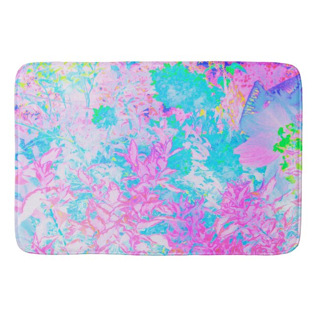 Aqua Blue und Hot Pink Hydrangea Landschaft Badematte (Vorderseite)