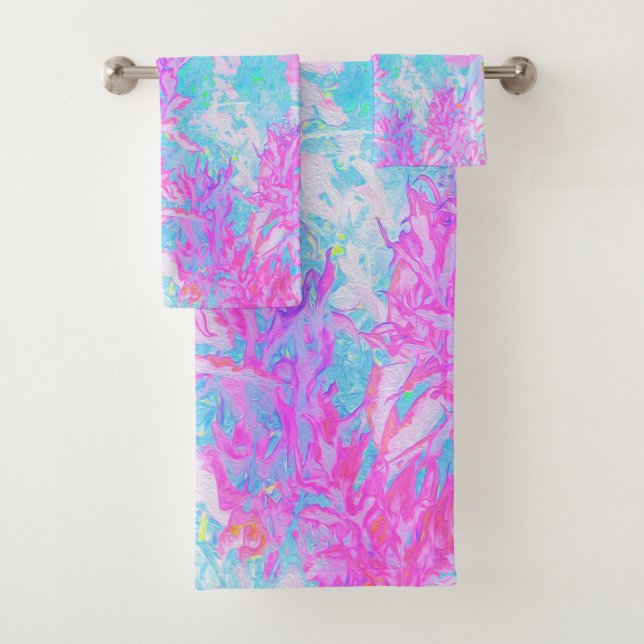 Aqua Blue und Hot Pink Hydrangea Landschaft Badhandtuch Set (Insitu)