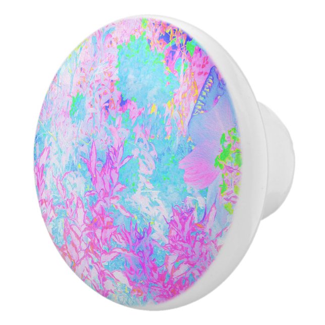 Aqua Blue und Hot Pink Hydrangea Landschaft Keramikknauf (Rechts)