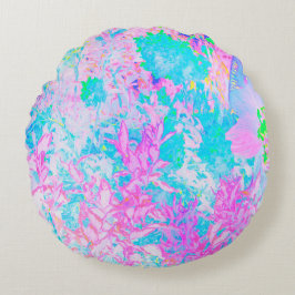 Aqua Blue und Hot Pink Hydrangea Landschaft Rundes Kissen